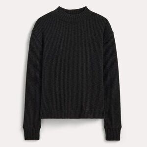 EVERLANE Cozy Rib Funnel-Neck in Black, Size Large